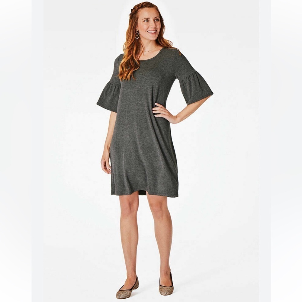 Matilda Jane Live‎ To Teach Short Peplum Sleeve T-Shirt Mini Dress Gray Small